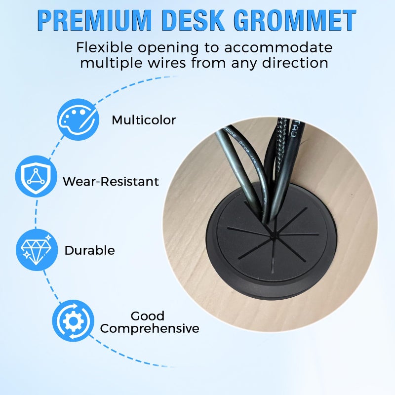 BOPOREAE Desk Grommet 3-1/8"" (80 mm), Desk Hole Cover for Cables White, Cable Grommet ABS Plastic, Desk Hole Grommet for Office and Home Table Cable, Detachable & Flexible Cable Cord Organizer-2 Pcs - Image 2